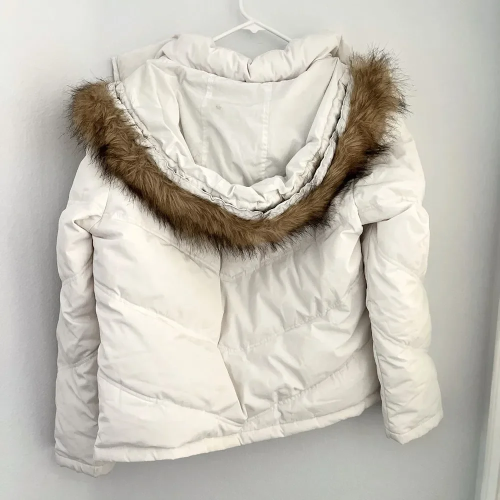 Giacca Puffer Jacket Winter Fur Lining White Brown Warm Coat Snow Jacket Size L‍ - Picture 2 of 9